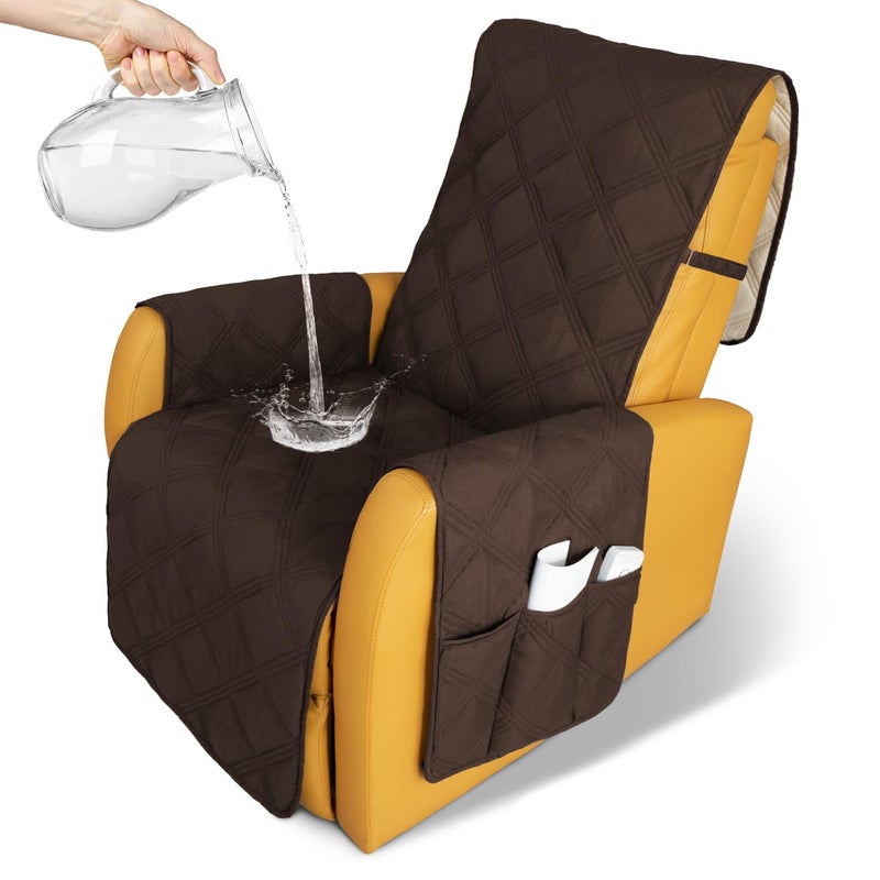 CHHKON Recliner Chair Covers Waterproof with Non-Slip Furniture Protector Sofa Slipcover for Children Sofa Covers for Dogs (Chocolate, 30'') - Image 1